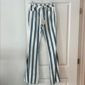 Saints & Hearts Striped Flare Jeans in Teal and White Size M